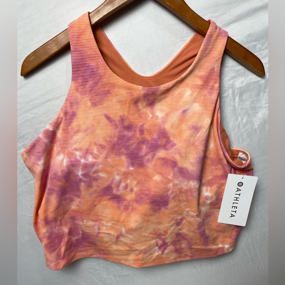 NWT ATHLETA CONSCIOUS TEXTURED CROP D-DD WOMENS 2X PINK ORANGE STRIPE WATERCOLOR